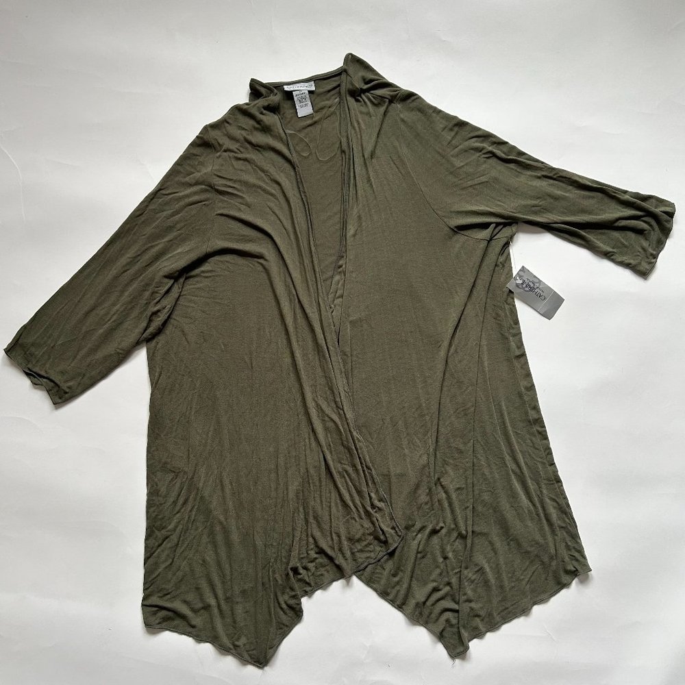 CATHERINES SIZE 2X Oilver Green WOMEN OPEN FRONT Cardigan LIGHTWEIGHT KNIT COVER